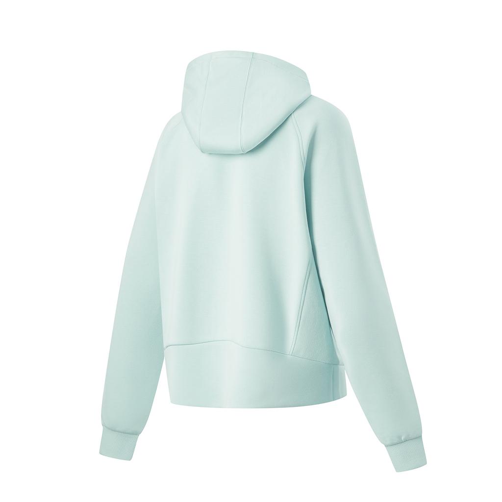 Li Ning Fitness Series Hooded Solid Color Long Sleeve Sweatshirt Women Tops Feather-Green AWDU148-2