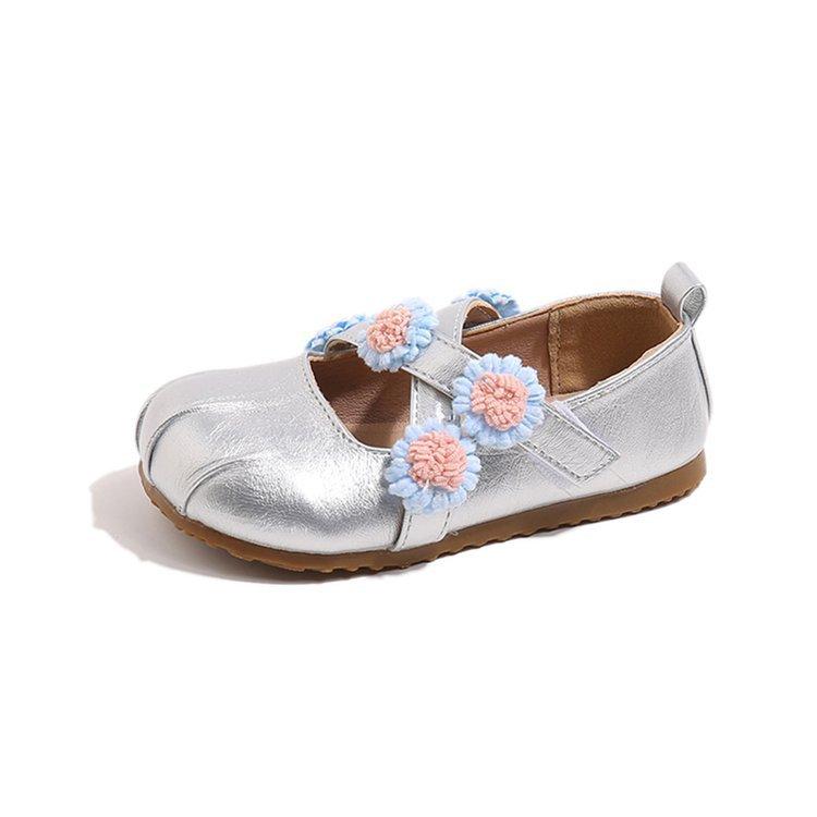Girl Princess Shoes 2025 Autumn Children's Korean Version Flower Cross Strap Mary Jane Shoes Leather Shoes Little Girl Shoes