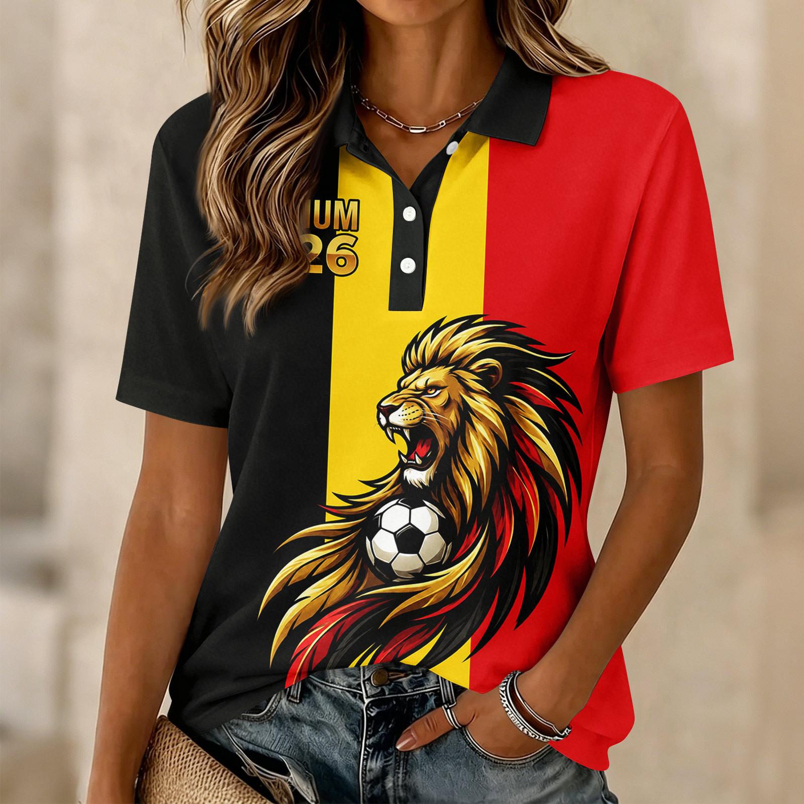 Women s Casual Short Sleeve Button Down Soccer Fan Print Shirt L