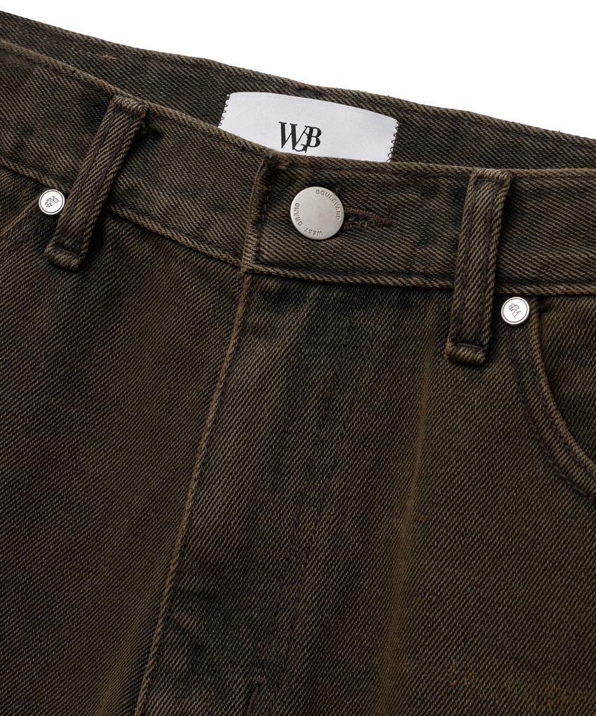 WEST GRAND BOULEVARD Drain Wide Washed Denim Pants Dark Amber