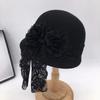 French Retro White 100% Wool Hat Ladies Elegance Black Floral Lace Beret French Wedding Wool Top Hat Ladies Felt Hat