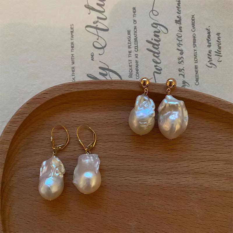 14K Gold Filled Large Baroque Pearl Dangle Earrings with 925 Sterling Silver Needle