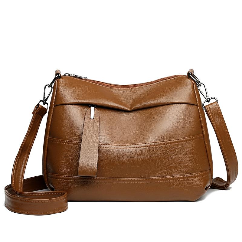 Fashion soft leather large capacity multi-compartment simple washed leather small square bag versatile commuter shoulder messenger bag