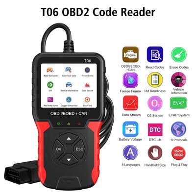 Car Diagnostic Tool Battery Tester Code Reader Auto Accessories T06 Check Engine System Multi-language Support OBD2 Scanner