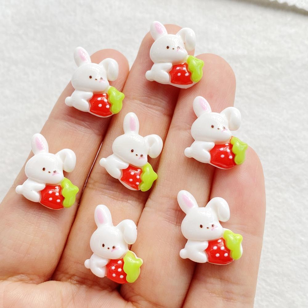 20pcs Resin Cartoon Strawberry Rabbit Nail Art Flat back Rhinestone Bead Scrapbook DIY Manicures Appliques Accessories Crafts