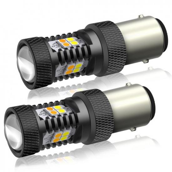 2X Error Free White/Amber 1157 LED DRL Switchback Turn Signal Parking Light Bulb