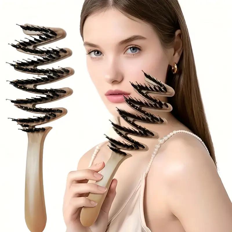 High-Quality Long-Handle Bristle Comb – Anti-Static Volumizing Hair Brush for All Hair Types, Smooth Full Hair