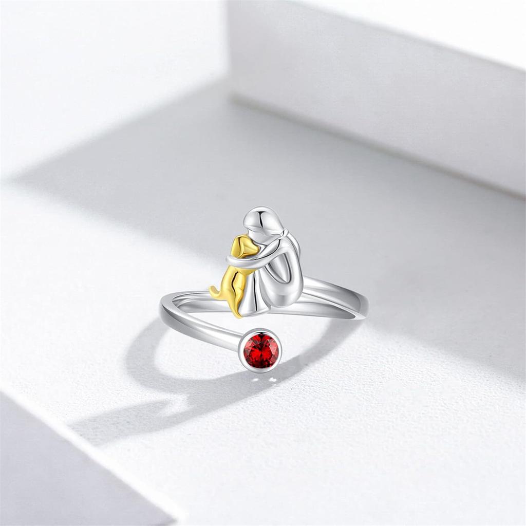 Open Heart Rings Symbolizing Love and Companionship Girl and Dog Designs Resizable Electroplated Jewelry