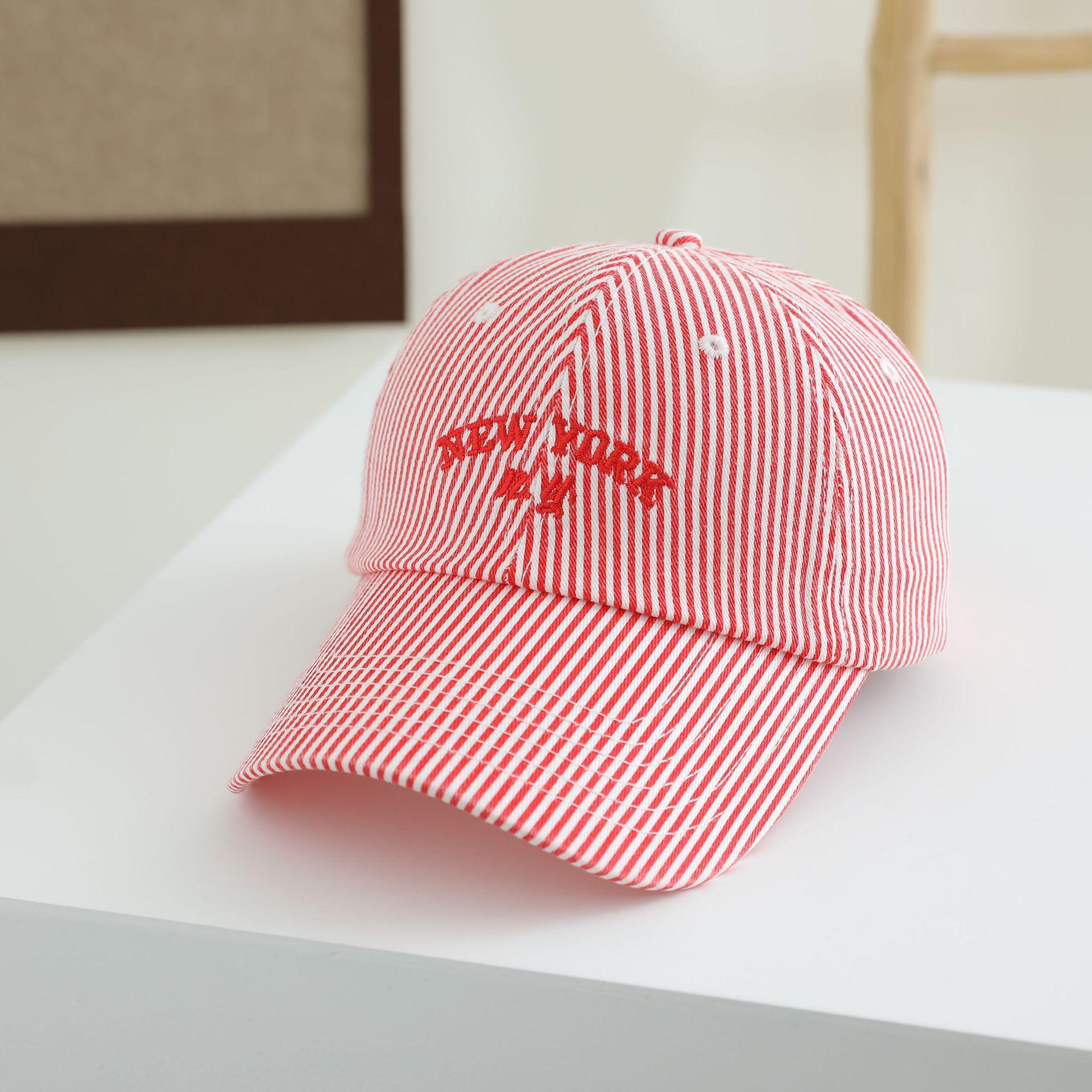 

Новая ретро полосатая кепка с вышитыми буквами женская универсальная студенческая солнцезащитная бейсболка мужская кепка M（56-58cm）