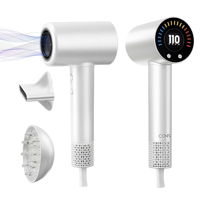 CONFU Hair Dryer, 110000 RPM Fast Drying Blow Dryer with Magnetic Diffuser and Concentrator, Professional Lightweight Ionic Hair Dryer for Women and