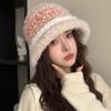 Polyester Fuzzy Fleece Bucket Hat 55cm To 59cm Head Circumference Cold Proof Basin Hat  For Women