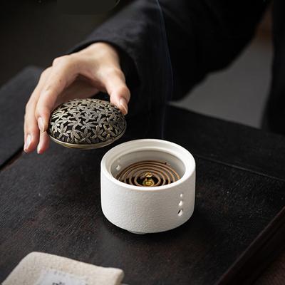 Ceramiczny kadzielnica, piec w stylu retro inspirowany zen, dekoracja domu, popielniczka, dekoracja na biurko, pokrywa z siatki, podstawka pod kadzidło