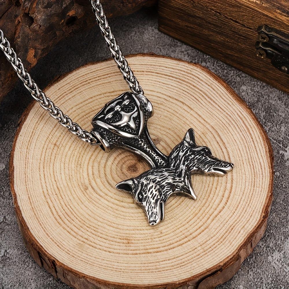 Viking wolf head necklace pendant