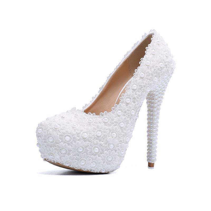 New Wedding Shoes, Lace High-heeled Wedding Shoes for Women, Stiletto High-heeled Large-size Water Table Shoes for Women