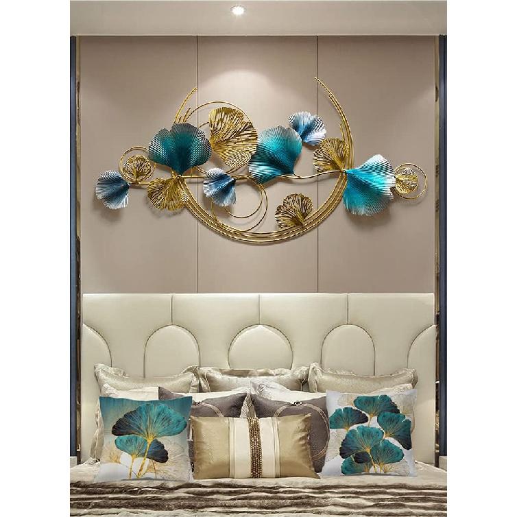 Throw Pillow Cover Green Plant Leaves - 18 x 18 Inch Teal Pillow Cushion Cover - Set of 2 Turquoise Ginkgo Leaf Cushion Case, Great for Sofa,