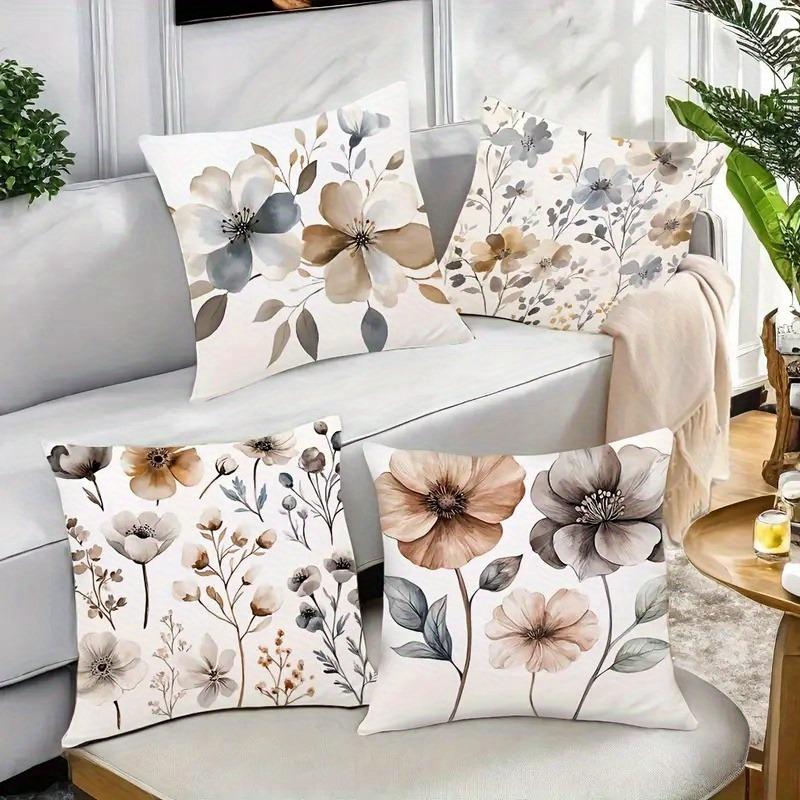 Earthy Neutral Floral Pillowcase: Minimalist Watercolor-Themed Cushion Cover For Modern Home Sofa Decor