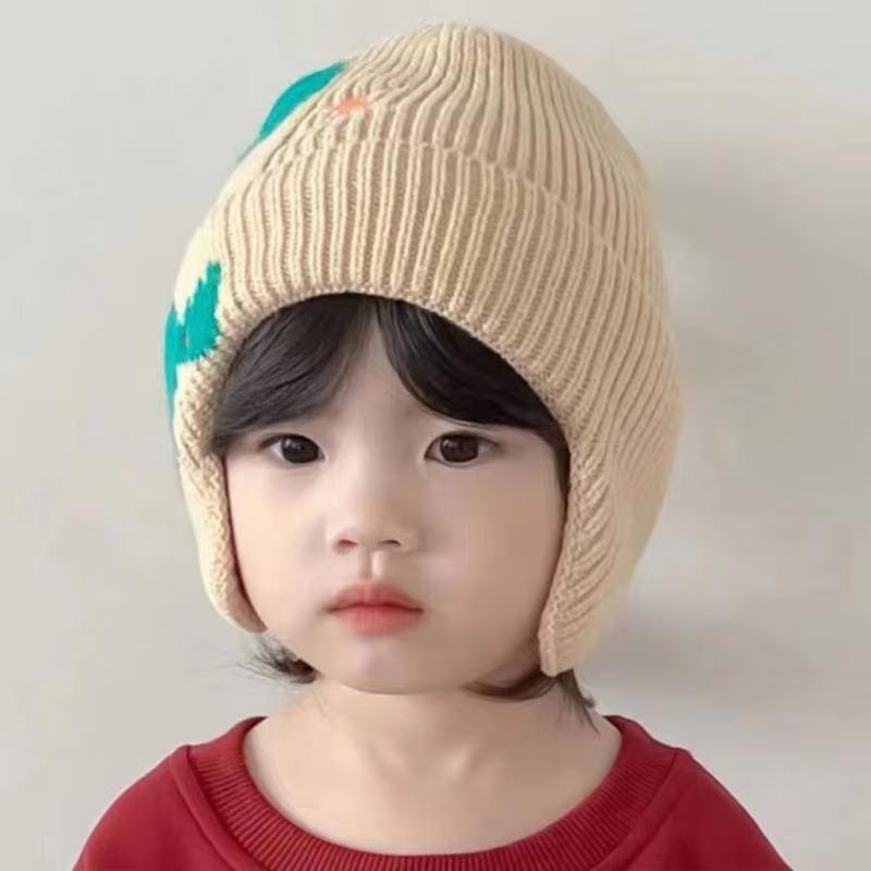 Baby Winter Hat Cartoon Dinosaur Warm Knitted Beanie Earmuffs Cap Kids Boys Girls Outdoor Ear Protection Cap