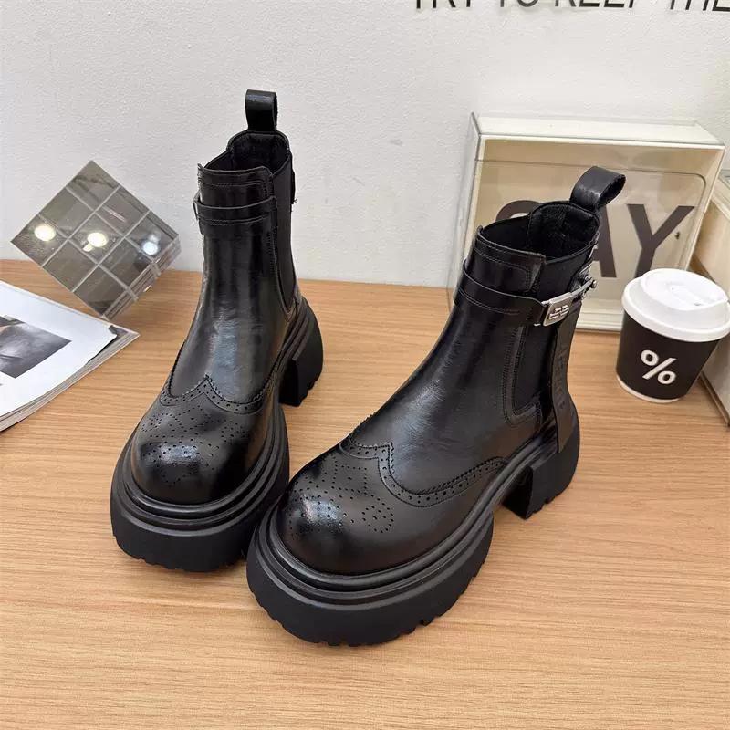 Autumn and Winter New Women's Leather Heightening Knight Boots Thick-soled Martin Boots Short Boots