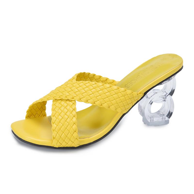 

мода Прозрачные Странные Босоножки на Высоком Каблуке Женские Летние Плетеные Женские Шлепанцы Модные Желтые Шлепанцы с Открытым Носком Большого Размера Женские Босоножки 37 жёлтый