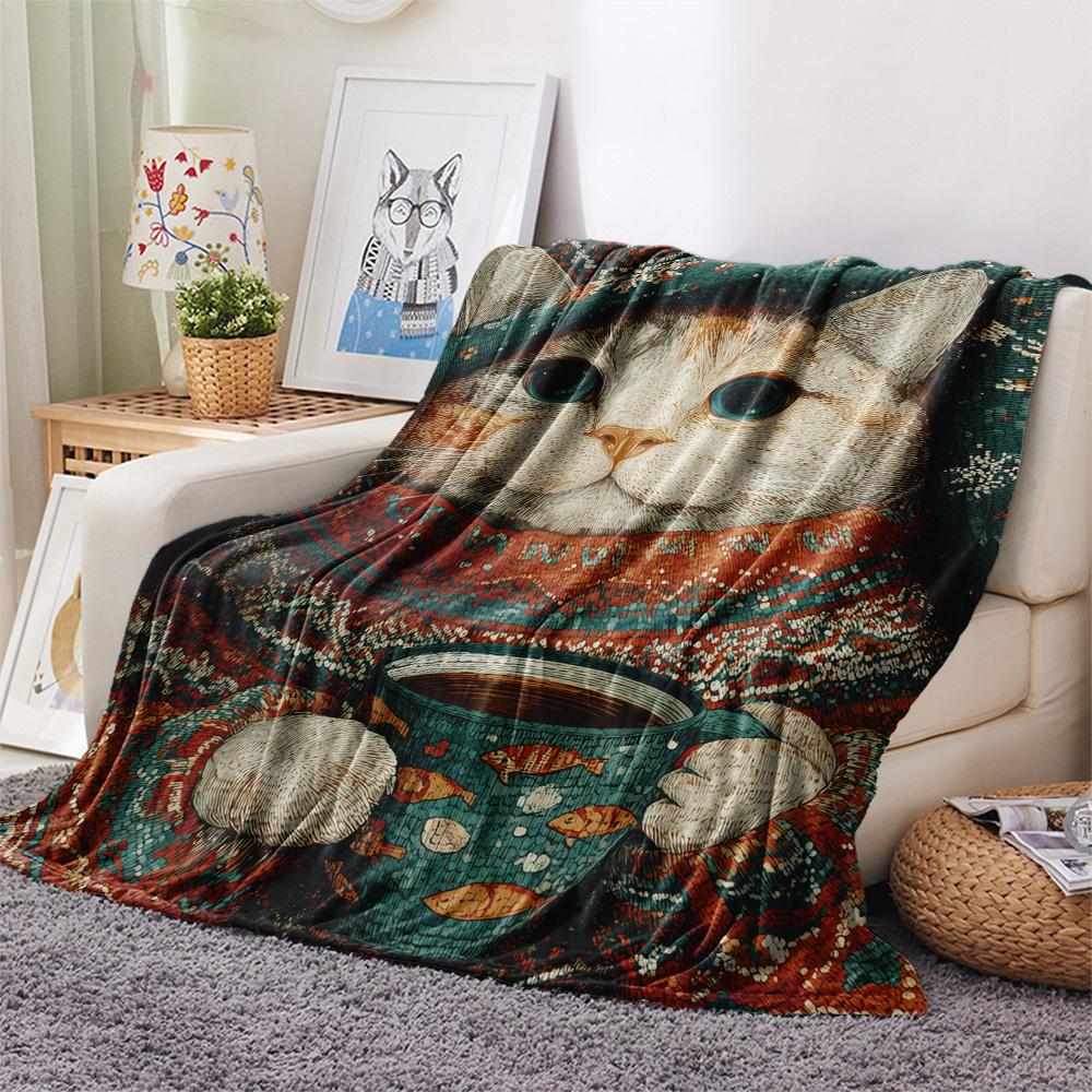 Cats Print Flannel Blanket, High Quality Comfortable for All Seasons, Home Decor, Warmth and Comfort