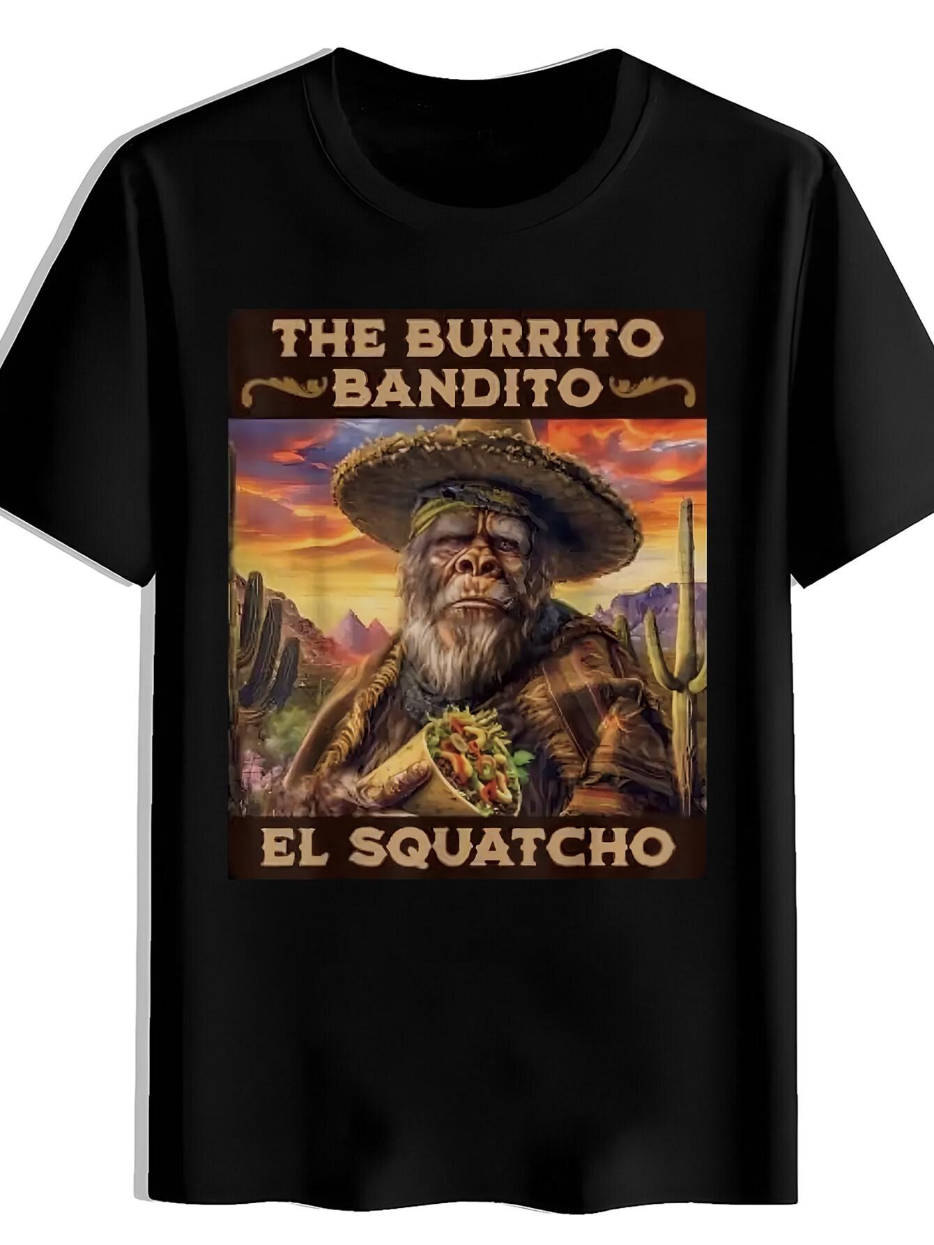T-shirt Southwest & El Squatcho Burrito Bandito Graphic - Mexican-Themed Cactus & Sombrero Print XXL