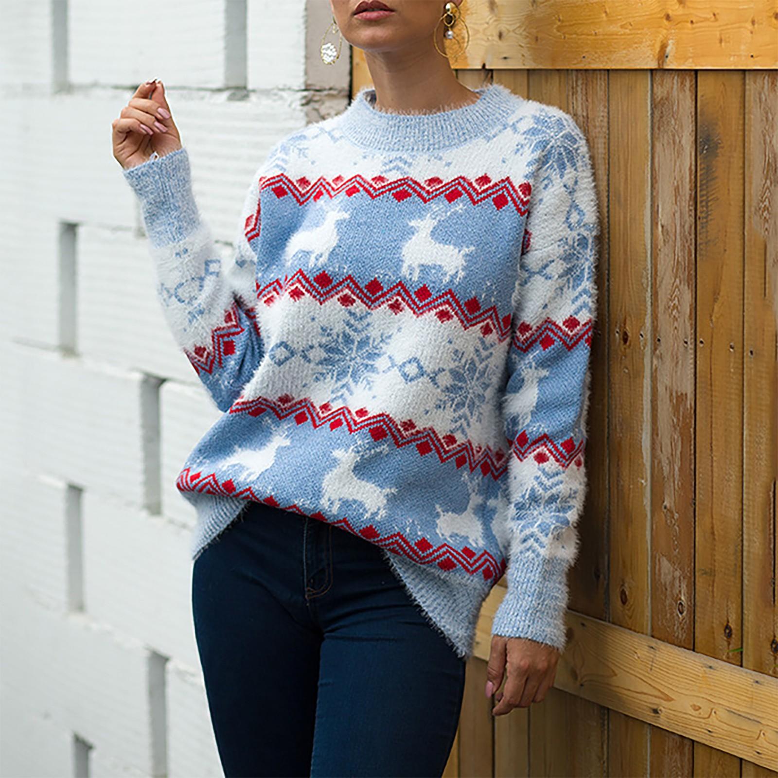 

Женский рождественский свитер, снежинка, палевый вязаный свитер S синий