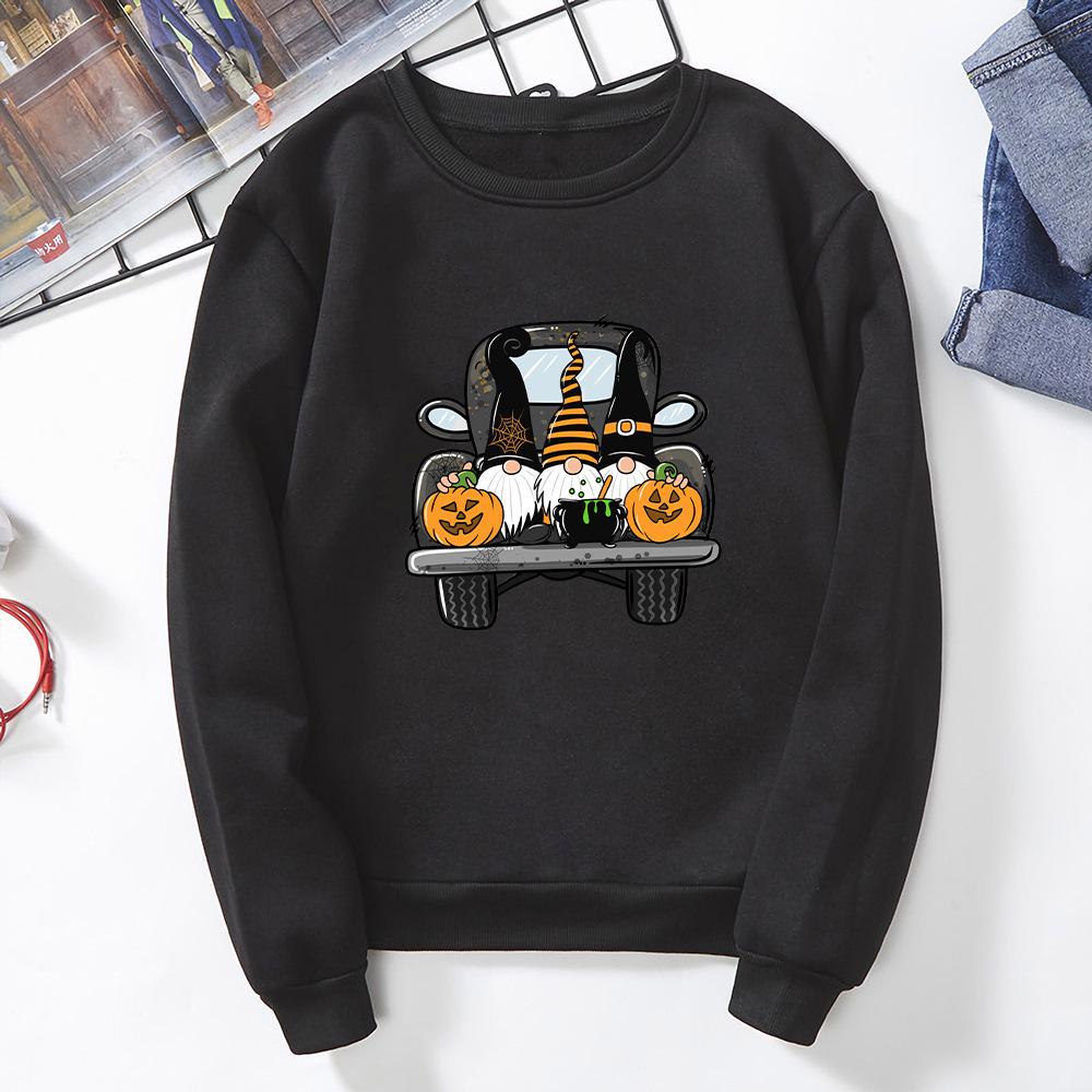 2026 Autumn Women's Halloween Loose Round Neck Sweatshirt with Pumpkin Truck Print
