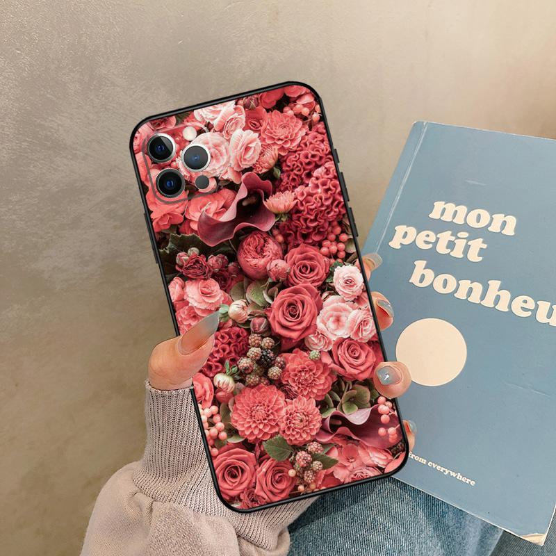 Pink Roses Bouquet Flowers Case For iPhone 17 Air 16 15 14 13 11 12 Pro Max 13 mini XR 15 16 Plus 16e Back Cover Shell