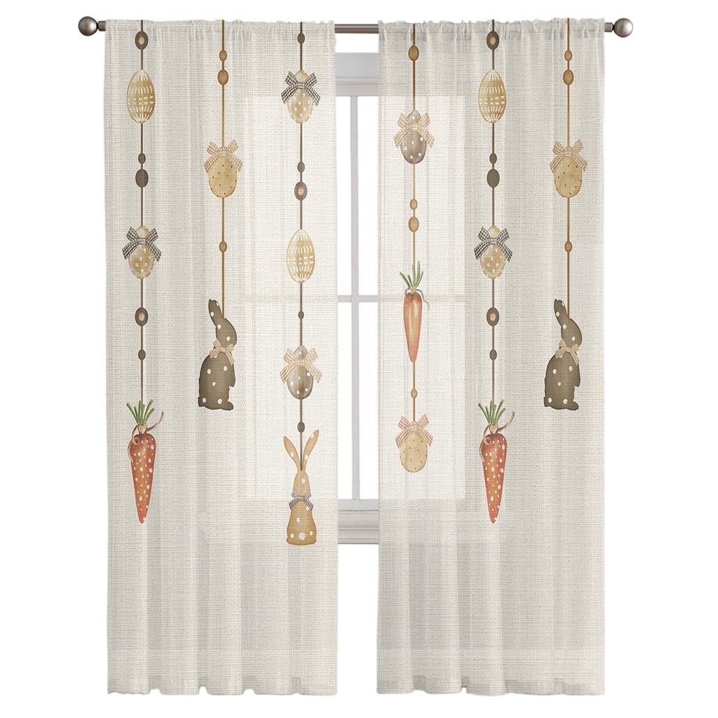 Easter Bunny Eggs Radish Tulle Curtains For Living Room Bedroom Voile Sheer Curtain Window Home Decor Drapes