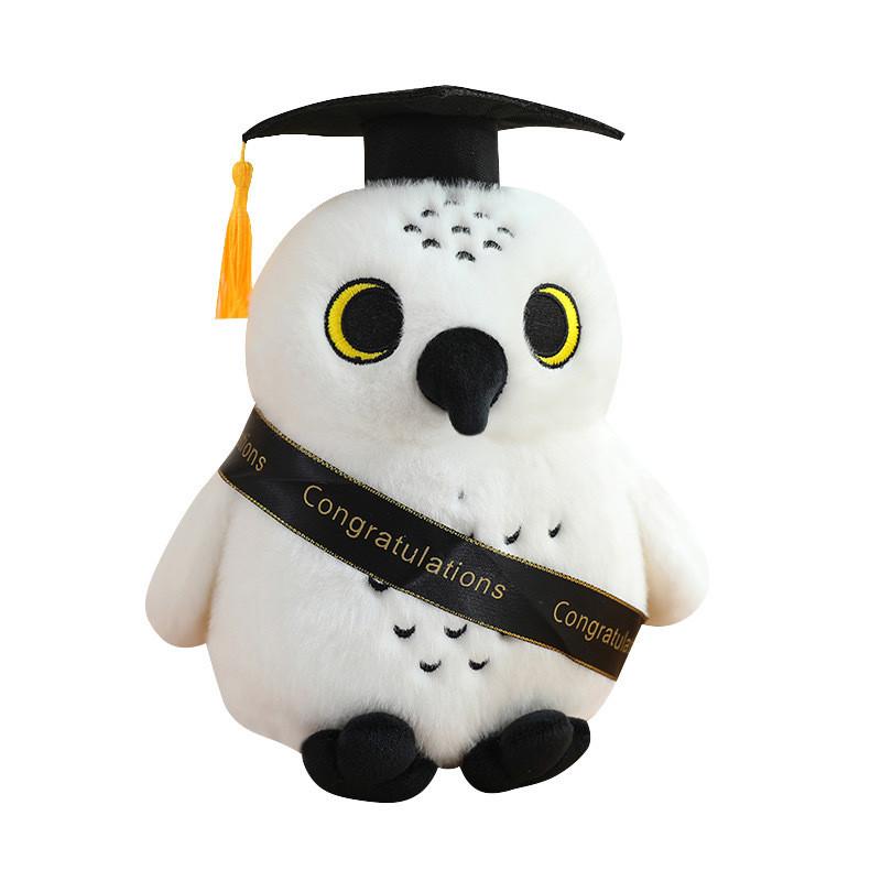 Plush Graduation Owl Toy  Doctoral Cap Embroidered Logo Academic Gift Keepsake