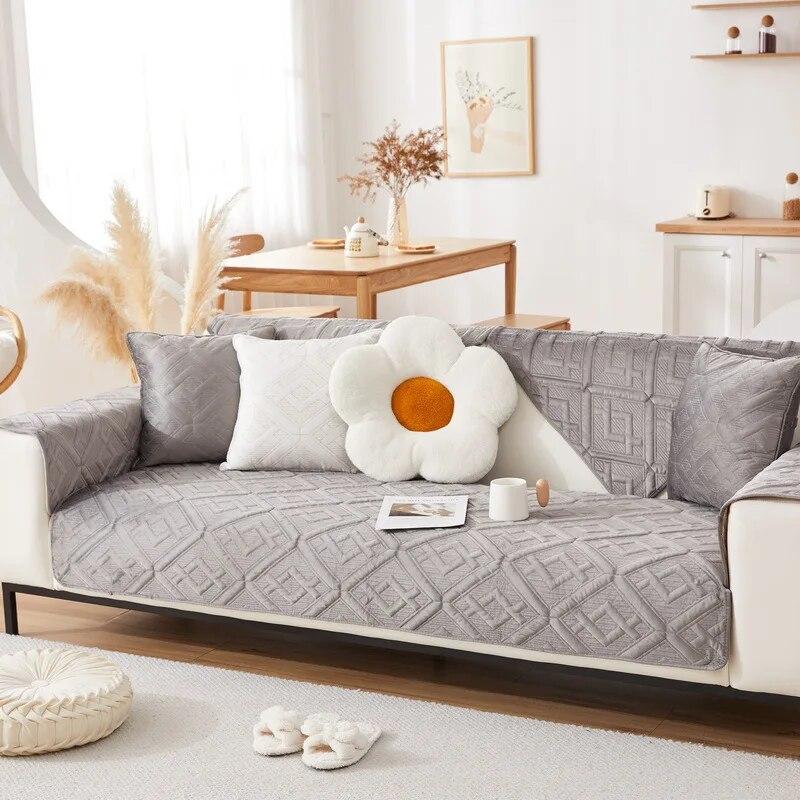 

Короткая плюшевая однотонная подушка для дивана, утолщенный чехол для дивана, Нескользящий универсальный чехол для дивана для гостиной, коврик для дивана с ромбовидной решеткой 70x70cm 1pcs