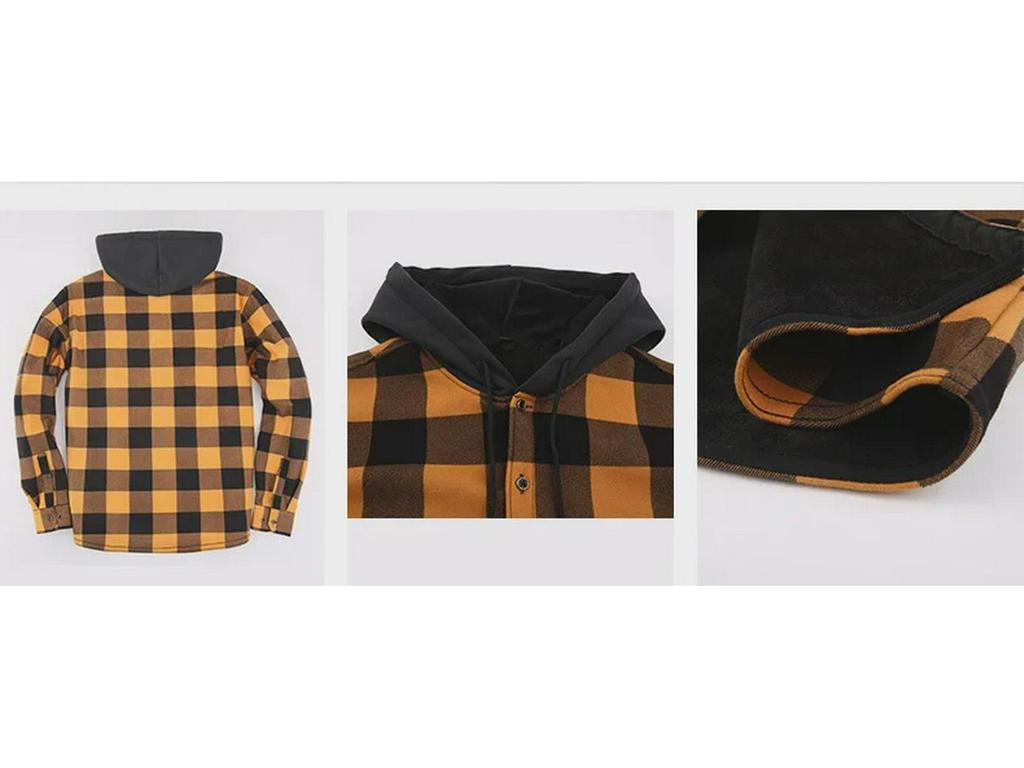 Men's Plaid Hooded Long Sleeve Shirt, Plus Velvet, Large Size, Warm, 2025 Autumn/Winter.
