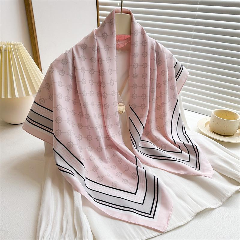 Women's Retro Twill Silk Scarf - 90cm Versatile Shawl for Travel & Sun Protection