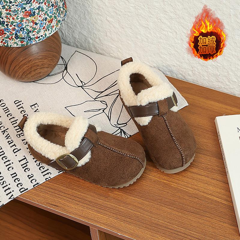 

Childrens Thick Sole Buckle Snow Boots Girls Warm Cotton Shoes Winter Fur Boots Size 23 коричневый