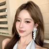 Zinc Zinc Alloy Crystal Beads Ear Drop Luxury Long Ear Drop Brilliant White Flower Earrings  Banquet