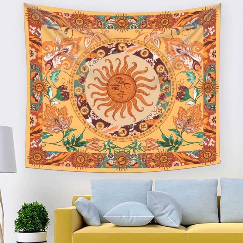 Custom Bohemian Tapestry Wall Hanging, Hippie Sun & Moon Design, Fluorescent Skull Print, Dorm Room Decor, Free Design & Samples