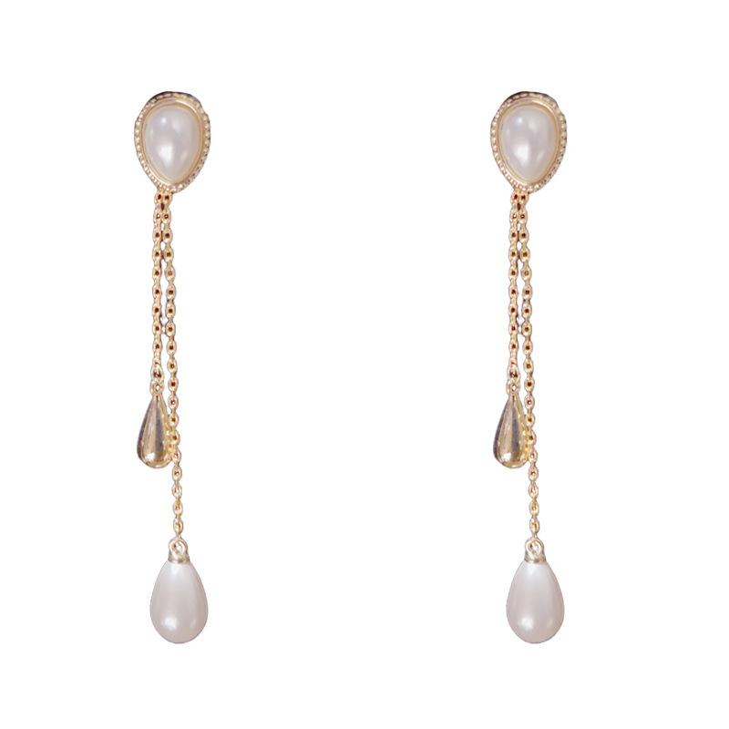 French Luxury Water Drop Pearl Long Tassel Earrings For Women