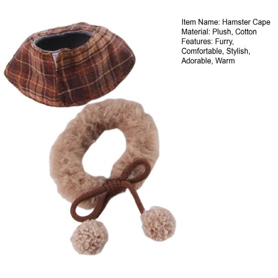 Hamster Cape And Furry Collar Scarf Set Vintage Plaid Small Animals Cosplay Apparel for Chinchilla Guinea Pig Rabbit Parrots African Greys Parakeet