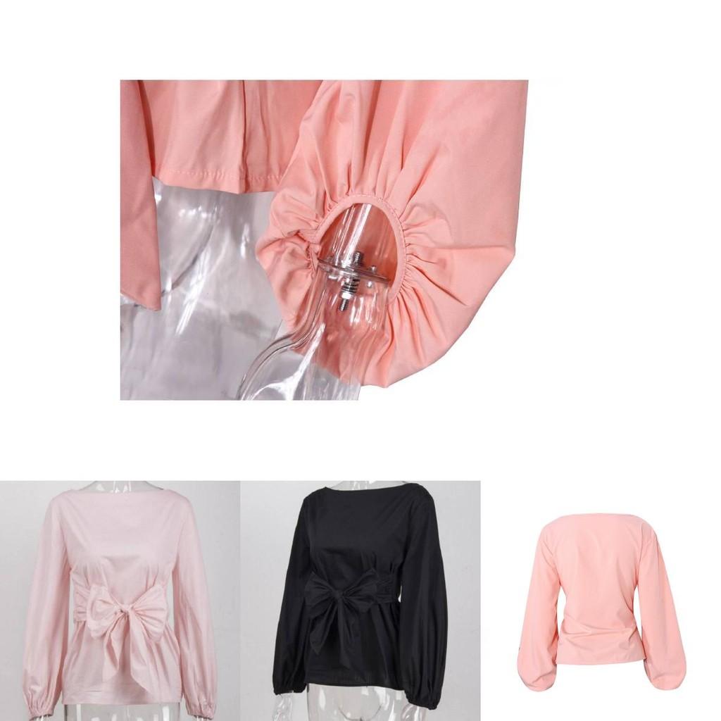 Trendy Loose-fit Chiffon Lantern Sleeve Top With Bowknot For Women Spring