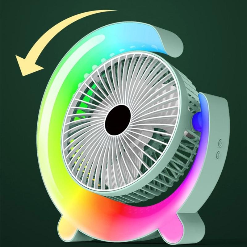 3-speed Desk Fan Electric Fan Table Fan Rechargable 1200mAh Table Fan with Colorful Light Low Noise Fan for Office Room