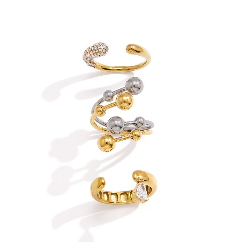Stainless Steel Ring Gold Two-Tone Geometric Band Fashion Jewelry Women