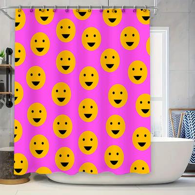 Pink Yellow Smiley Face Shower Curtain For Bathroom Decor Waterproof Washable Customizable Size Available