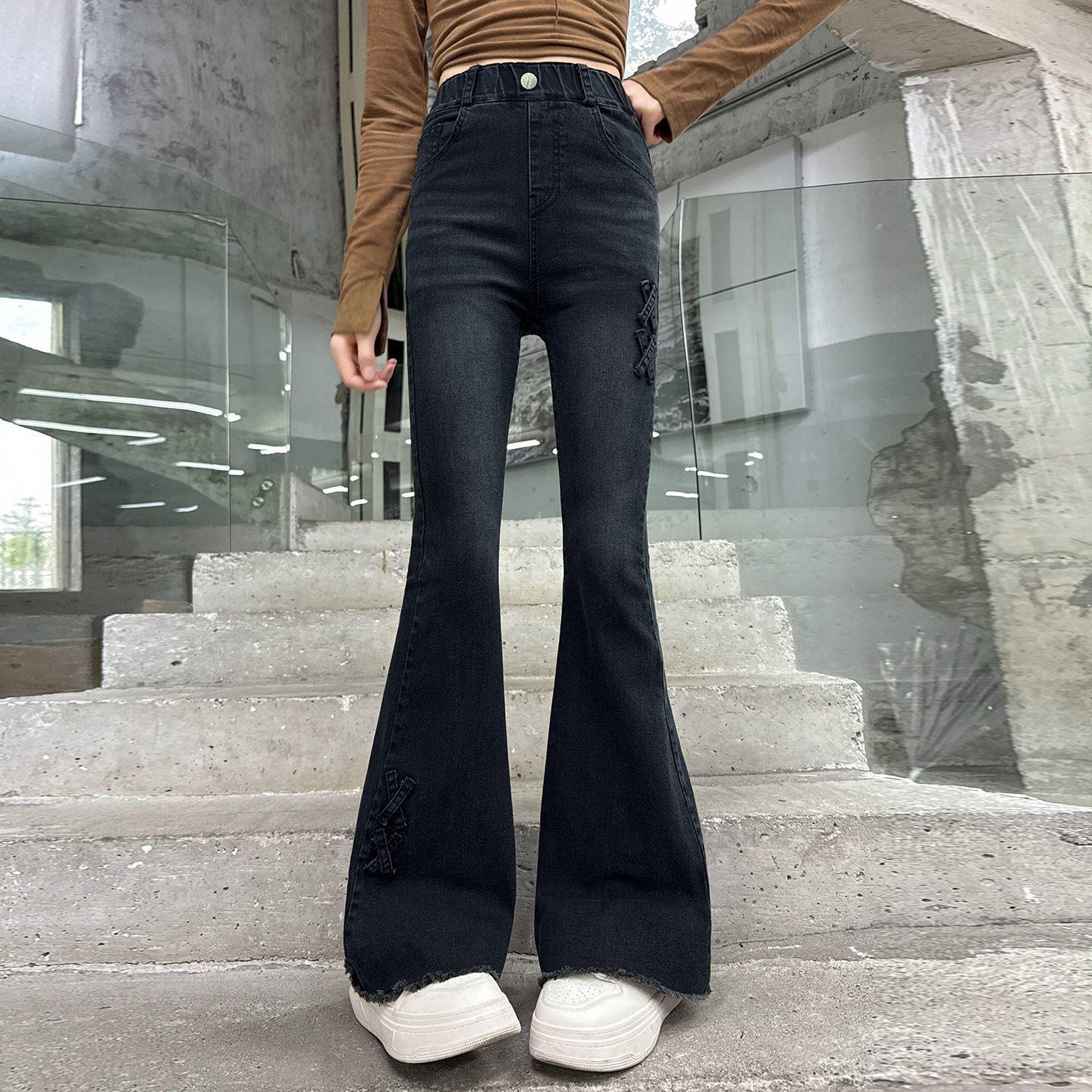 

Девичьи весенне-осенние джинсовые расклешенные брюки, модные облегающие микро-клеш в корейском стиле для девочек-подростков 150