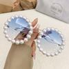 Pearl Round Framed Sunglasses Ins Stylish Wavy Leg Gradient Sunglasses UV400