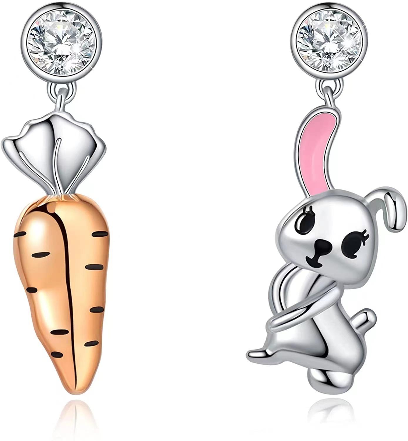 

Новые милые, свежие, простые и милые серьги в виде мультяшного белого кролика-морковки