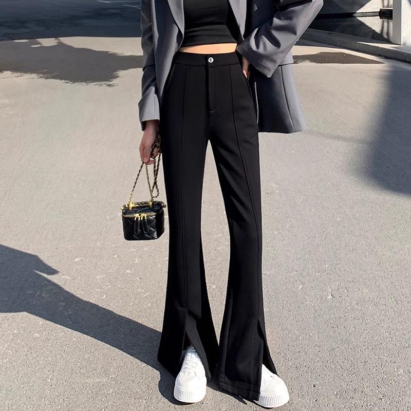 Split-ended Flared Pants Women's Autumn Wear New High-waisted Slim-fitting and Thin Small Black Drape Trousers