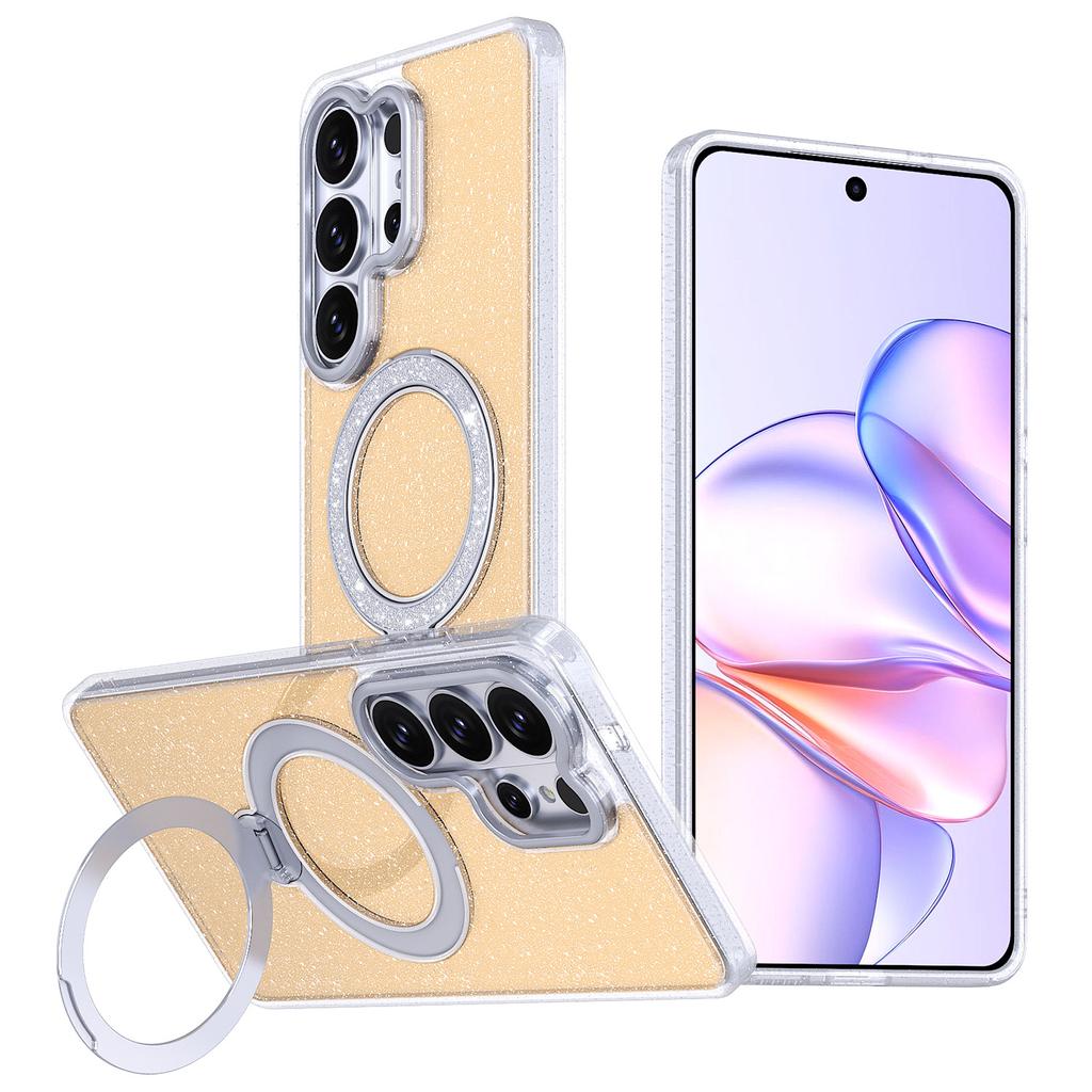 Applicable to Samsung S26Ultra magnetic mobile phone case glitter powder girl high value with rotating bracket S25u anti-drop case