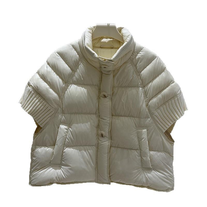 Winter white duck knitted sleeve splicing down puff down jacket women's stand-up collar short loose casual bread jacket