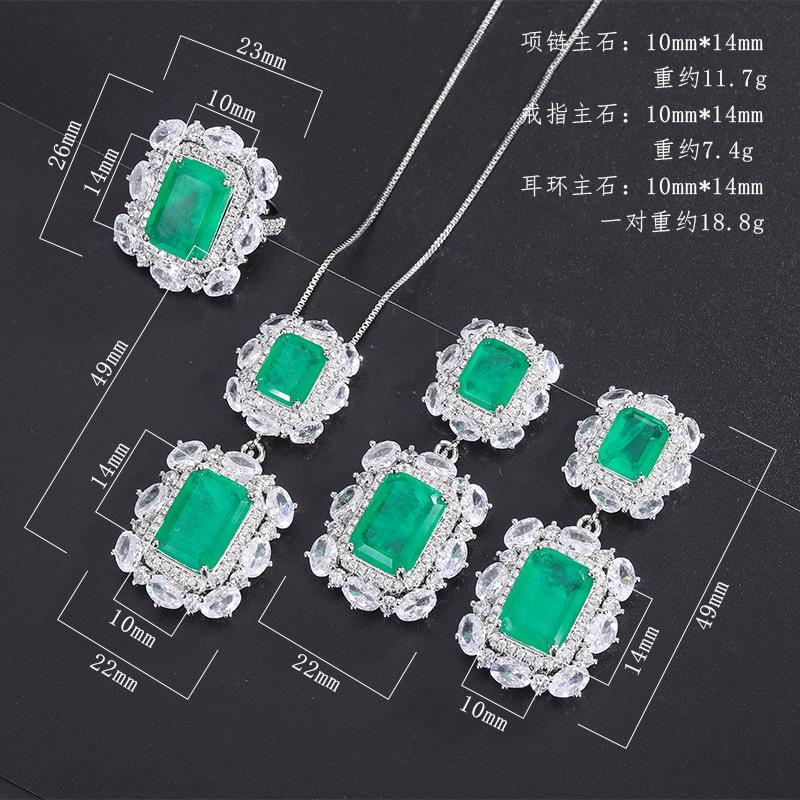 S925 Silver Needle Fashion Simulation Jewelry Accessories Set Emerald Three Piece Women