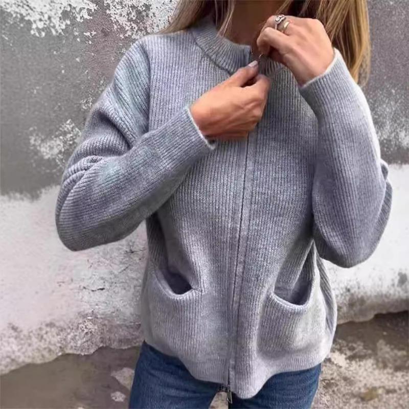 Elegant Fashion Cardigan Women Zipper Jacket Knitted Sweater Plus Size  Autumn Winter Casual Loose Pocket Coats Women Long Sleeve Solid Color Clothing